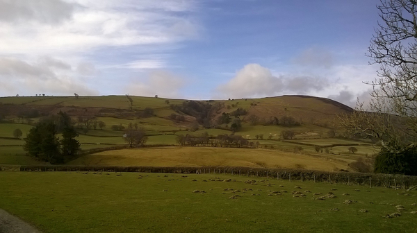 Maenllwyd in the distance, viewed from the valley bottom