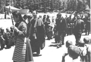 Mrs Tsering Dolma leads HH the Dalai Lama on a visit to the Boys Home