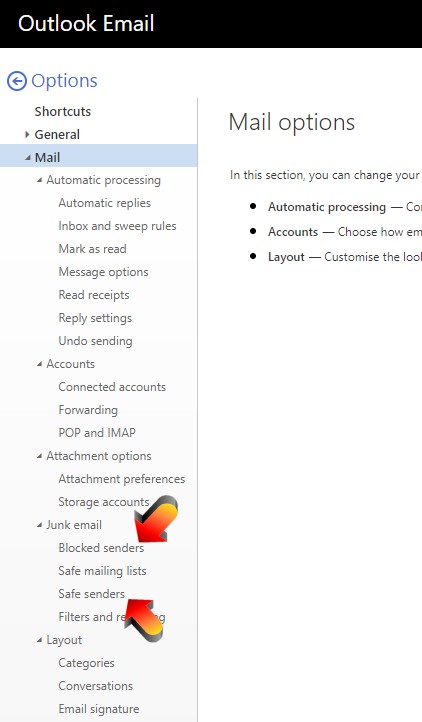 Setting up "Safe Senders" and "Blocked Senders"