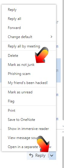 Marking as not spam in Hotmail by marking as "not junk"